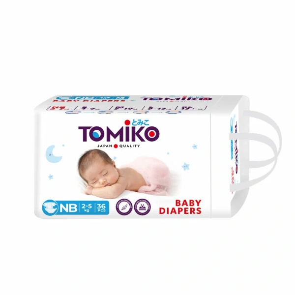 ПОДГУЗНИКИ ДЕТСКИЕ NB (2-5 КГ) 36 ШТ. TOMIKO PREMIUM SOFT